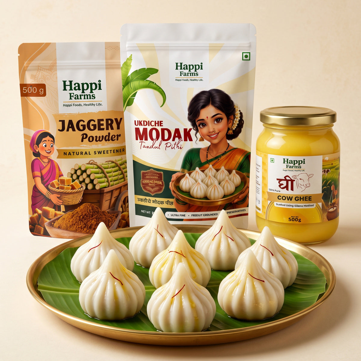 Ukdiche Modak Combo | Modak Pithi + Jaggery Powder + Cow Ghee each 500gm