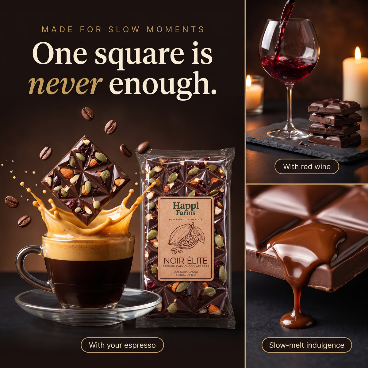 Noir Élite dark chocolate paired with espresso and red wine