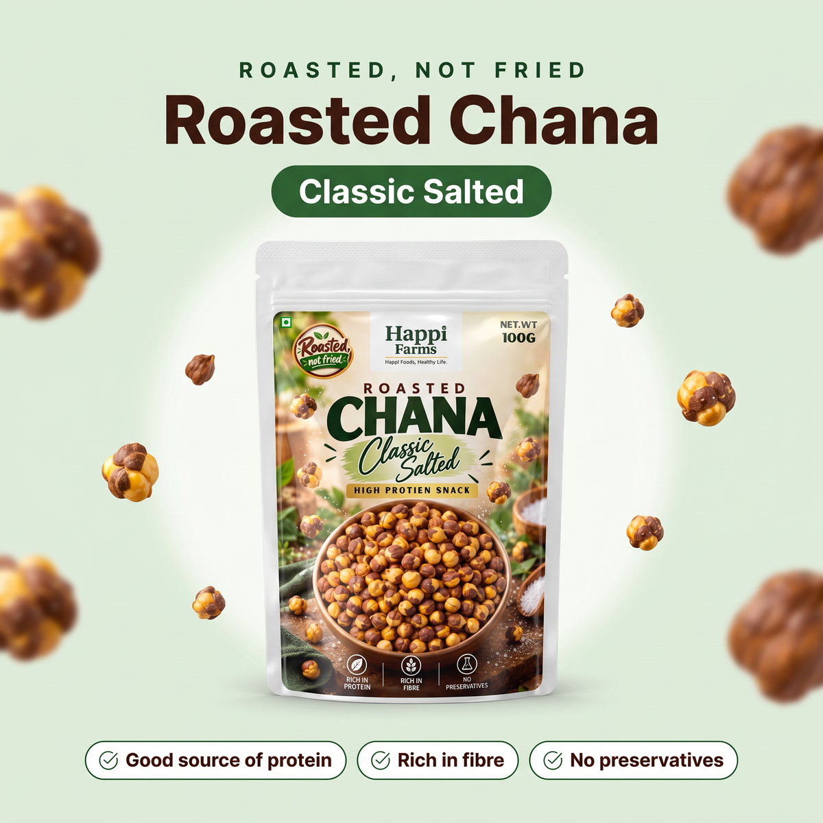 Happi Farms Roasted Chana Classic Salted 100g pack