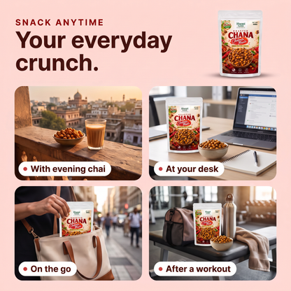 Roasted Chana Chatpata Masala with chai, at the desk, on the go and after a workout