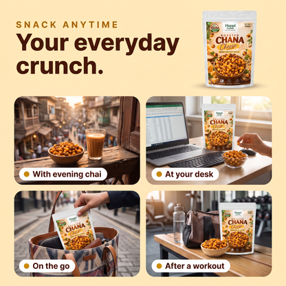 Roasted Chana Cheese with chai, at the desk, on the go and after a workout