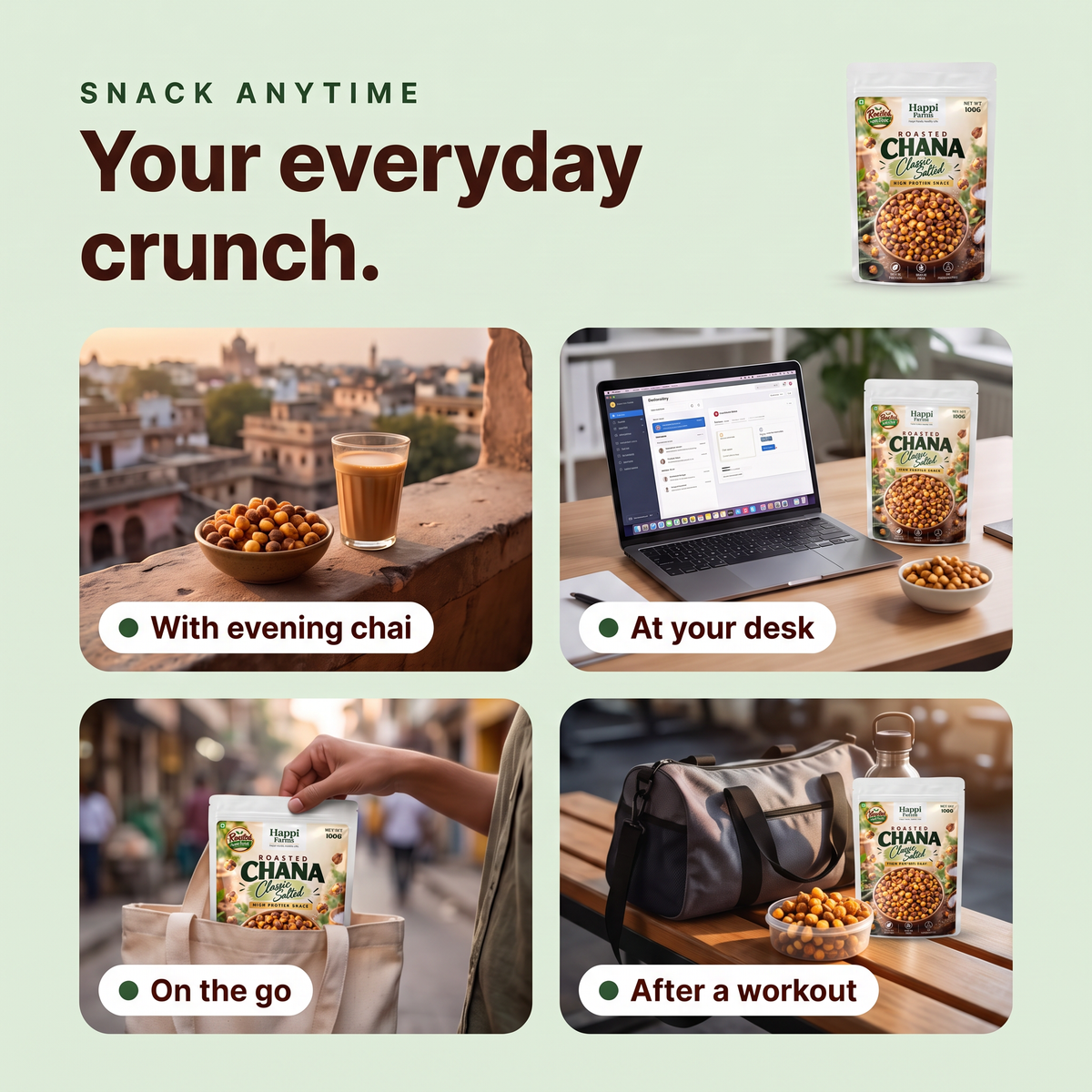 Roasted Chana Classic Salted with chai, at the desk, on the go and after a workout