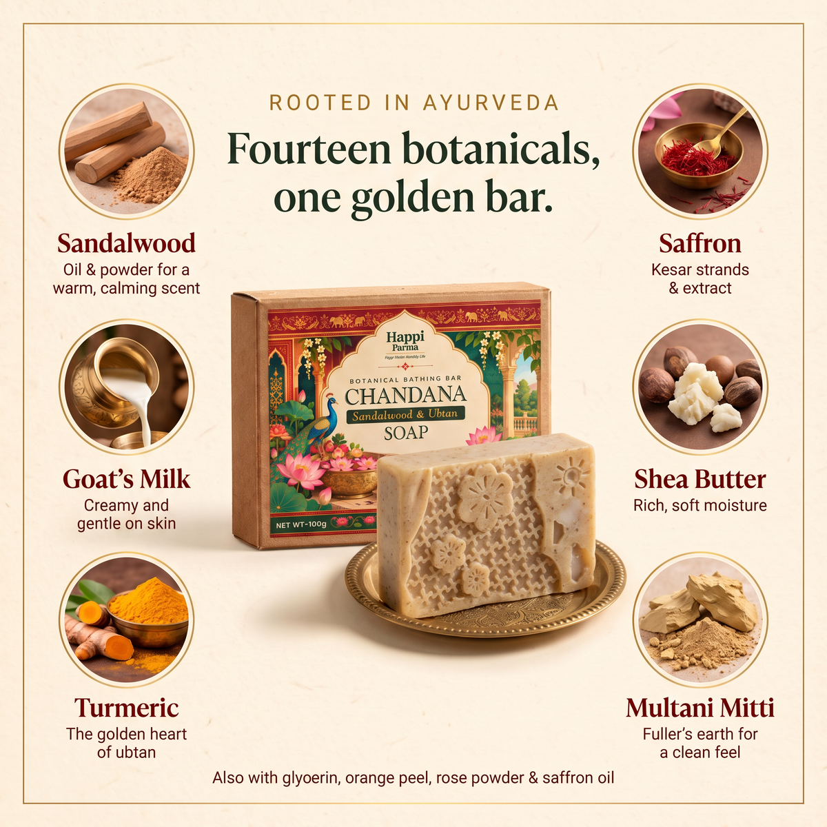 Chandana Sandalwood & Ubtan Soap – Botanical Bathing Bar (100g)