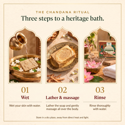 The Chandana ritual: wet, lather and massage, rinse